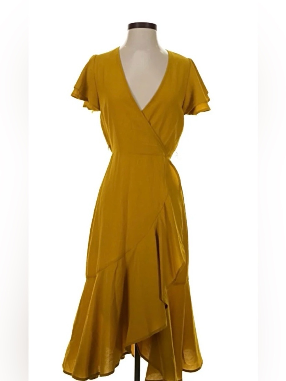 a new day Mustard Wrap Midi Dress with Tie Waist